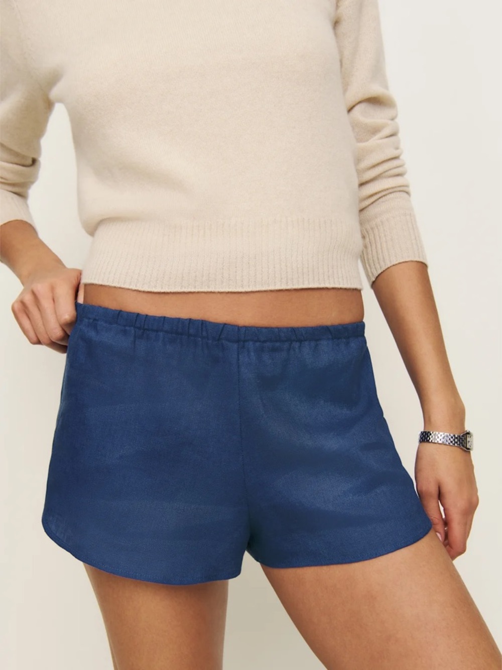 New Reformation Tiffie Linen Shorts French Blue Size S